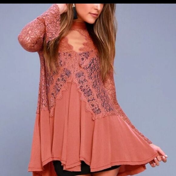 🤩HOST PICK! 🤩 NWT FREE PEOPLE DUSTY MAUVE TELLTALE LACE DRESS SMALL 💥💥💥💥💥 - Picture 5 of 14